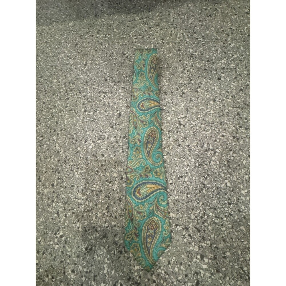 Brooks Brothers Silk Paisley Necktie Teal Green Gold